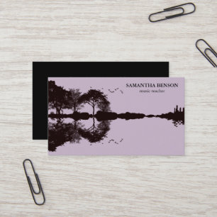 Carte De Visite Guitare élégante Musique d'ombre de paysage de lac