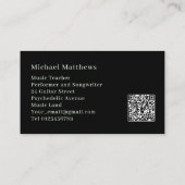Carte De Visite Guitare Enseignant Musicien Interprète QR Code (Dos)