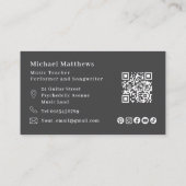 Carte De Visite Guitare Enseignant QR Code et médias sociaux perso (Dos)