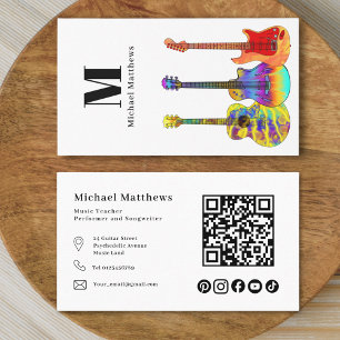 Carte De Visite Guitare Enseignant QR code et médias sociaux perso