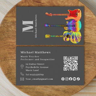 Carte De Visite Guitare Enseignant QR Code et médias sociaux perso
