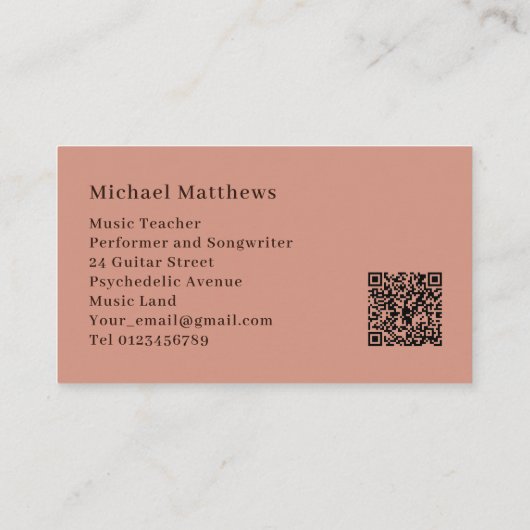 Carte De Visite Guitare Muisc Enseignant QR Code (Dos)