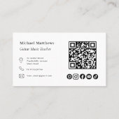 Carte De Visite Guitare Music Enseignant QR code Social Media Cust (Dos)
