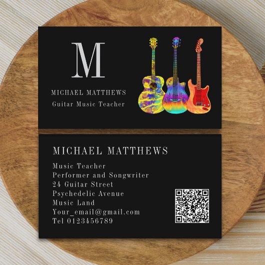 Carte De Visite Guitare Musique Enseignant personnalisé QR Code