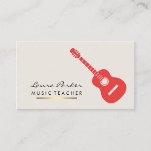 Carte De Visite Guitare Player Instrument Musique Enseignant Rouge