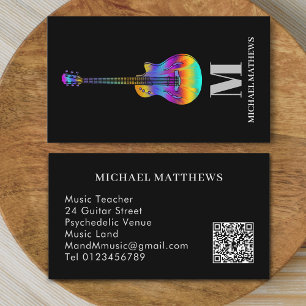 Carte De Visite Guitare Professional Music Enseignant QR Code
