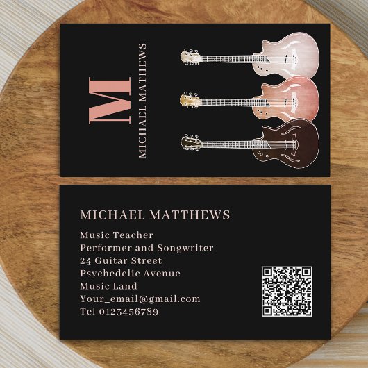 Carte De Visite Guitare Professional Musicien Personnalisé QR Code