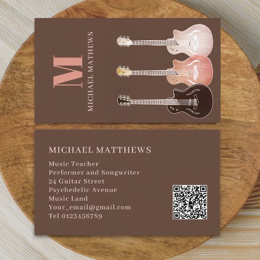Carte De Visite Guitare Professional Musicien Personnalisé QR Code