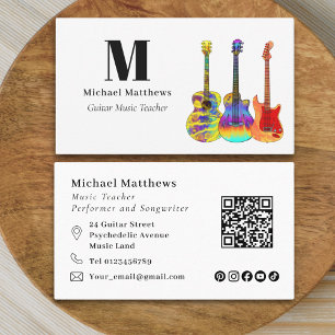 Carte De Visite Guitare Teacher Music Business Code QR