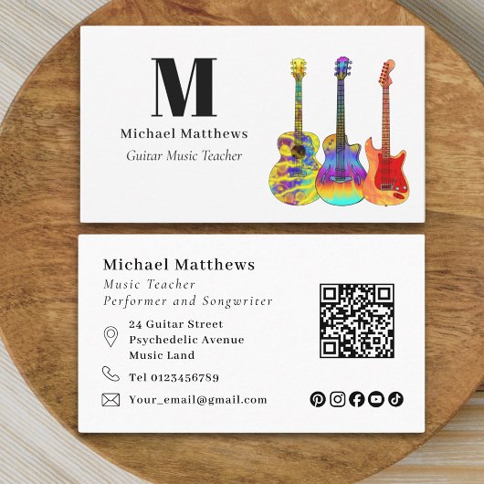 Carte De Visite Guitare Teacher Music Business Code QR