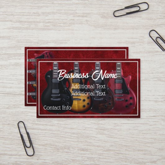 Carte De Visite Guitares Électriques Rouges (Devant/Arrière en situation)