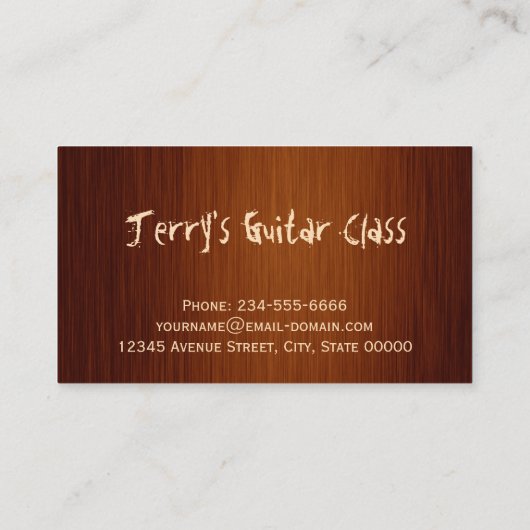 Carte De Visite Guitariste Guitare Joueur Enseignant Style Bois Lo (Dos)