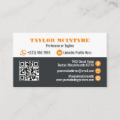 Carte De Visite Gunmetal et Orange Professional Icons QR Code (Devant)