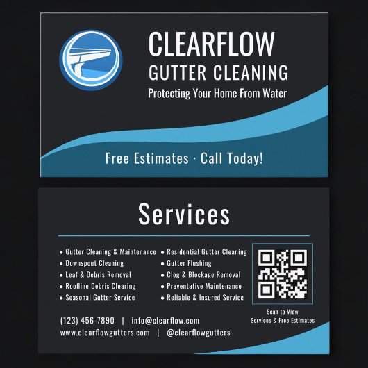 Carte De Visite Gutter Cleaning Service QR Code Professional 