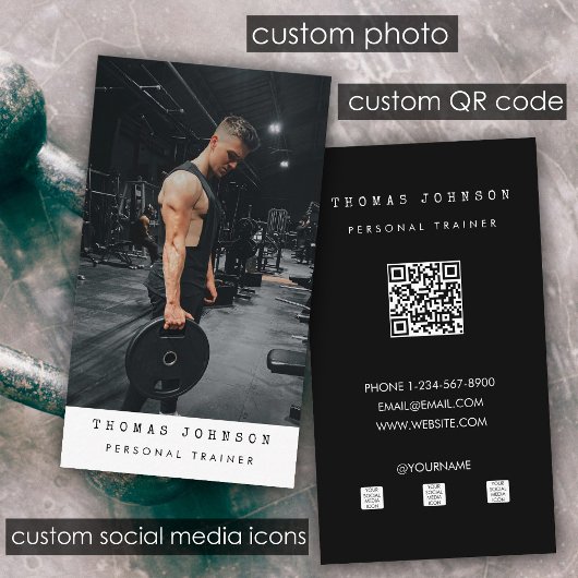 Carte De Visite Gym Personal Trainer Fitness Photo QR Code