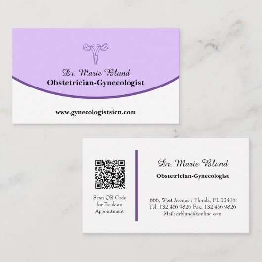 Carte De Visite Gynécologue classique obstétricien OBGYN QR Code (Devant / Derrière)
