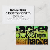Carte De Visite Hacker ; Vert, orange et jaune vif (Devant / Derrière)
