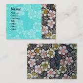 CARTE DE VISITE HAIKU / FLEURS DE PRINTEMPS BLEU BLEU TURQUOISE NO (Devant / Derrière)