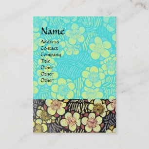 CARTE DE VISITE HAÏKU / NOIR BLANC BLEU TURQUOISE FLEURS DE PRINTE