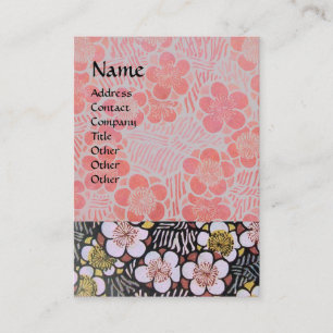 CARTE DE VISITE HAIKU / NOIR BLANC GRIS ROSE FLEURS DE PRINTEMPS
