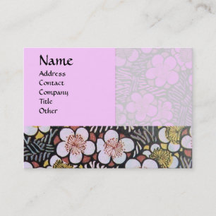 CARTE DE VISITE HAIKU / NOIR BLANC GRIS ROSE FLEURS DE PRINTEMPS