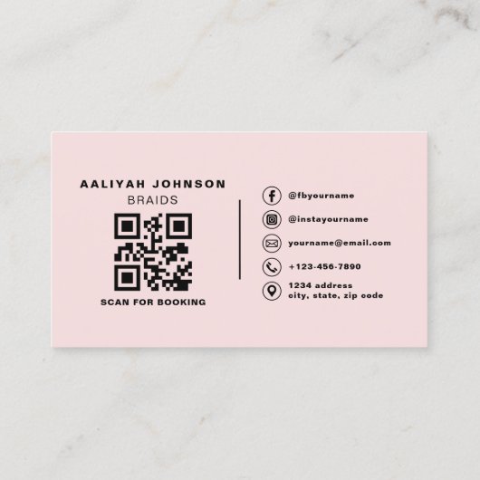 Carte De Visite Hair Braider Business Card with Photo and QR Code (Dos)