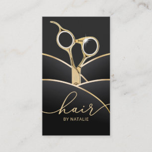 Carte De Visite Hair Stlist Modern Black & Gold Hair Salon