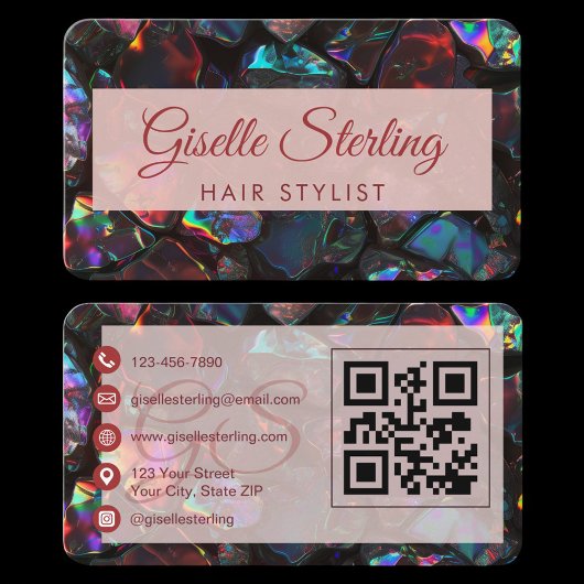 Carte De Visite Hair Stylist Black Opal QR Code