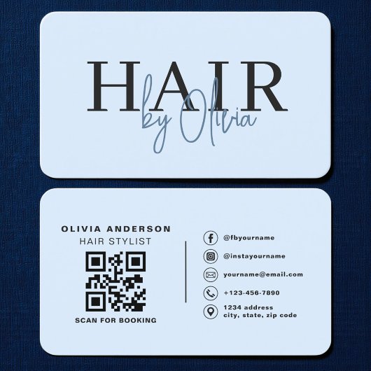 Carte De Visite Hair Stylist Blue QR Code