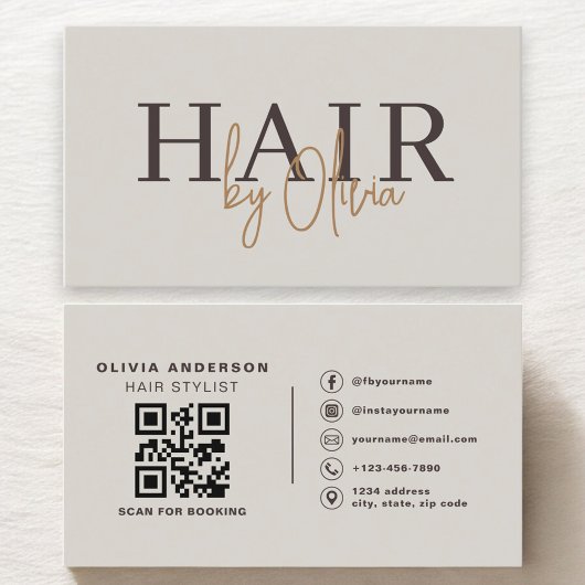 Carte De Visite Hair Stylist Earthy Neutral QR Code 