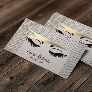 Carte De Visite Hair Stylist Gold Ciseau & Girl Salon Lin