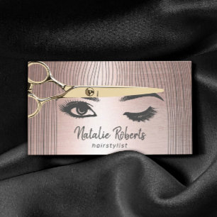 Carte De Visite Hair Stylist Gold Ciseau & Girl Salon Rose Gold