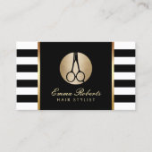 Carte De Visite Hair Stylist Gold Ciseau Logo Stripes modernes (Devant)