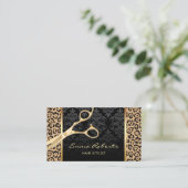 Carte De Visite Hair Stylist Gold Ciseau Moderne Leopard Salon (Debout devant)