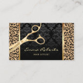 Carte De Visite Hair Stylist Gold Ciseau Moderne Leopard Salon (Devant)