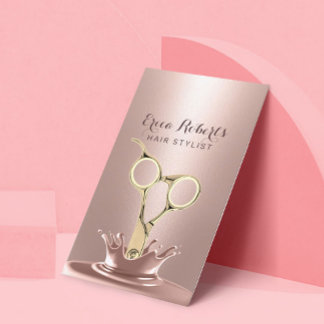 Carte De Visite Hair Stylist Gold Ciseau Rose moderne Gold Splash