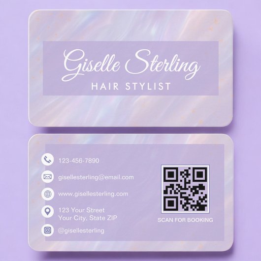 Carte De Visite Hair Stylist Iridescent QR Code Professional
