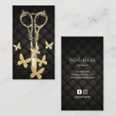 Carte De Visite Hair Stylist Moden Gold Ciseau & Papillons  (Devant / Derrière)