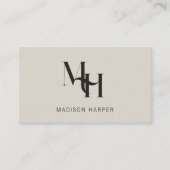Carte De Visite Hair stylist modern monogram initials beige gray (Devant)