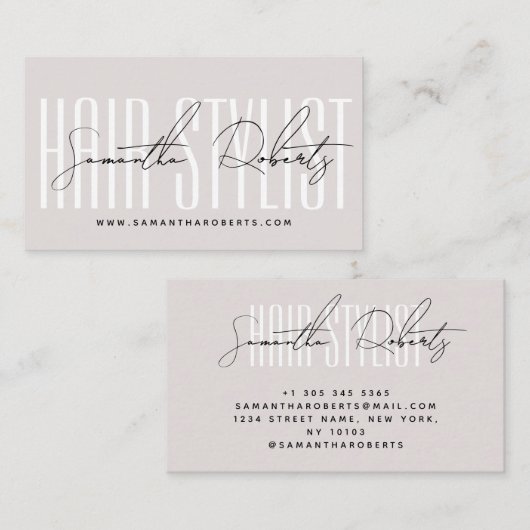 Carte De Visite Hair stylist modern typography script pearl pink (Devant / Derrière)