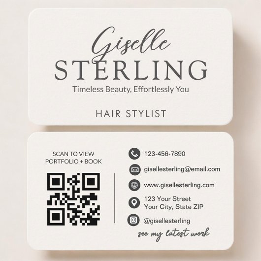 Carte De Visite Hair Stylist Neutral QR Code