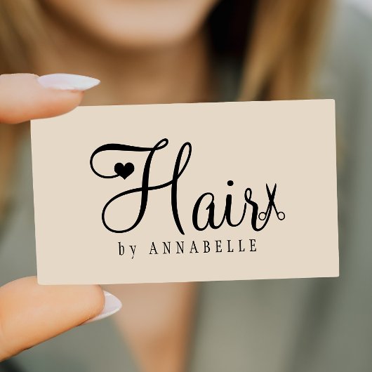 Carte De Visite Hair stylist QR code modern script beige black