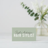 Carte De Visite Hair Stylist Salon Sage Green QR Code (Debout devant)
