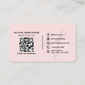 Carte De Visite Hair Stylist Scissors Blush Pink QR Code  (Dos)