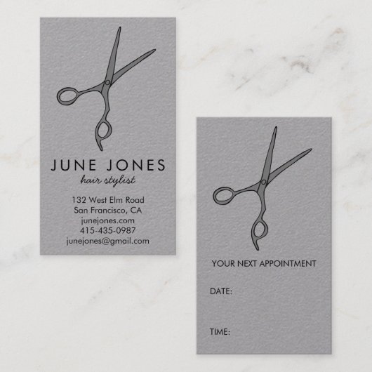 Carte De Visite Hair Stylist Scissors Salon APPOINTMENT REMINDER (Devant / Derrière)