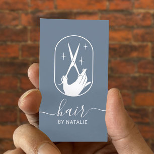 Carte De Visite Hair Styliste Ciseau & Logo main Dusty Blue Salon