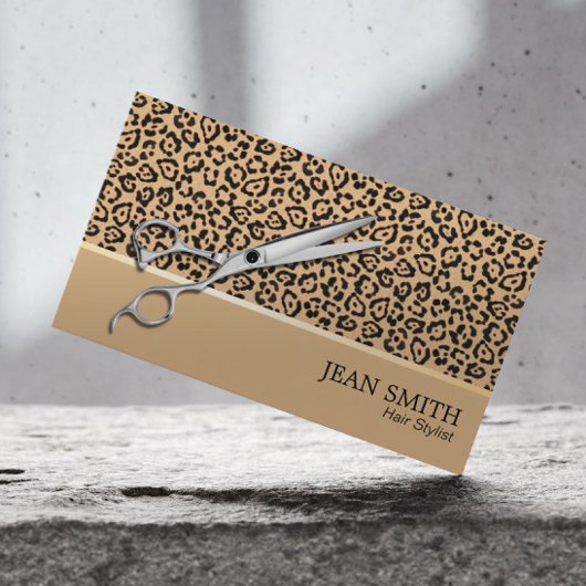 Carte De Visite Hair Styliste Ciseau Moderne Beige Leopard Salon