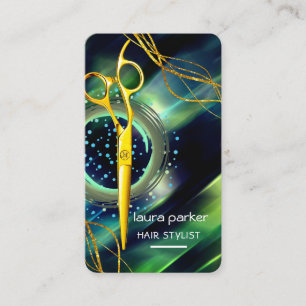 Carte De Visite Hair Styliste Gold Ciseaux Green Salon Spa