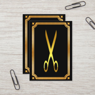 Carte De Visite Hair styliste moderne faux ciseaux or noir chic