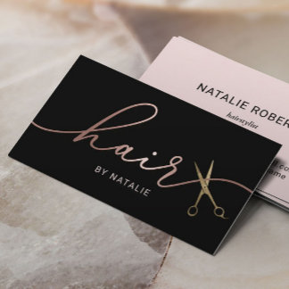 Carte De Visite Hair Styliste Rose Gold Calligraphie Beauté Salon